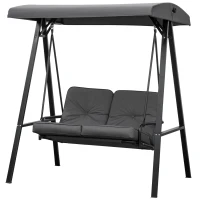 Outsunny 2 Seater Garden Swing Chair with Adjustable Tilting Canopy, Outdoor Hammock Bench with Steel Frame for Patio, 144 x 117 x 173 cm, Grey(m-10)