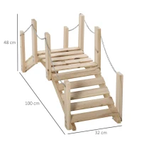 Outsunny Small Fir Wooden Garden Bridge, Arch Walkway with Metal Chain Railings for Landscape Creek Pond, Natural Wood(m-3)