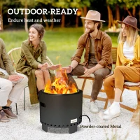 Outsunny Smokeless Steel Fire Pit, with Poker - Grey(m-5)