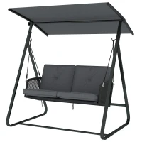 Outsunny Hollywoodschaukel Rattan 2-Sitzer Gartenschaukel mit Verstellbarem Sonnendach weichem Kissen A-Rahmen(m-11)