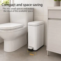 HOMCOM 5L Rectangular Compact Bin Steel Body Removable Bucket Quiet-Close Lid w/ Pedal Lid Rubbish Trash Can Home Office Bedroom Bathroom Living Room Garbage Tidy Clean White(m-4)