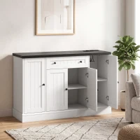 HOMCOM Bufet pentru Living cu Stație de Încărcare, Mobilier de Depozitare cu 4 Uși, Sertar, Rafturi Reglabile, Alb și Negru(m-2)