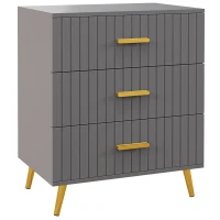HOMCOM Three Drawer Embossed Line Dresser - Grey/Gold Tone(m-1)