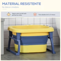 HOMCOM Bañera Plegable para Bebé Bañera Portátil para Niños con Patas Antideslizantes 75,3x55,4x43 cm Amarillo y Azul(m-4)