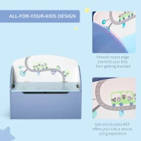 HOMCOM Kids Wooden Toy Box Children Storage Chest Bench Organiser Safety Hinge Bedroom Playroom Furniture Blue(m-6)