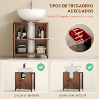 HOMCOM Mueble Bajo Lavabo Industrial 2 Puertas de Lamas con Cierre Magnético Estante Ajustable 60x30x60 cm Marrón Rústico(m-4)
