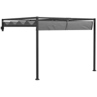 Outsunny Pergola Gazebo 3x4 m con Tettuccio Retrattile e Fori di Drenaggio, in Acciaio e Poliestere, Grigio(m-1)
