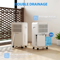 HOMCOM Déshumidificateur d'air 12 L/jour, déshumidificateur silencieux, réservoir d'eau 2,1 L, écran LED, 28x18,5x50,5cm, blanc(m-8)