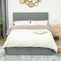 HOMCOM Letto Contenitore con Spazio a Scomparsa e Testiera Vellutata a Trapunta, in Legno e Metallo, 195x141x106 cm, Grigio(m-7)