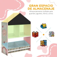 ZONEKIZ Organizador Infantil Estantería para Juguetes con Estantes Abiertos y 2 Cajas Extraíbles 62,4x26,5x90 cm Rosa(m-4)
