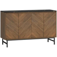HOMCOM Meuble TV, meuble télé avec 4 portes, plateau effet marbre, étagères réglables, 120x39x76cm, noyer(m-1)