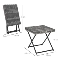 Outsunny Tavolino da Giardino Pieghevole Salvaspazio in Rattan Sintetico e Acciaio, 40x40x40cm, Grigio(m-3)