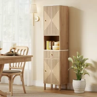HOMCOM Columna de Baño con Cajón, 2 Armarios y Estantes Ajustables, Estante Efecto Mármol, 41.5x30x168 cm, Roble(m-10)