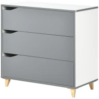 HOMCOM Drawer Chest, 3-Drawer Storage Cabinet Unit with Pine Wood Legs for Bedroom, Living Room, 75cmx42cmx75cm, Grey(m-10)