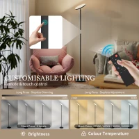 HOMCOM RGB Uplighter Floor Lamp, Tall Dimmable Standing Lamp with Remote & Touch Control, 350° Rotatable Head for Living Room Bedroom, 2700K-6000K Colour Temperatures, Black(m-4)