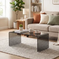 HOMCOM Mesa de Centro em Vidro Mesa de Sala Retangular de Design Moderno com Bordas Arredondadas Seguras Cinza Claro e Transparente(m-11)