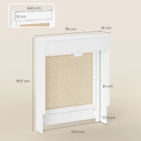 HOMCOM Cache-Radiateur avec Placard Rabattable et Porte en Rotin, Couvercle de Radiateur en Bois avec Compartiment, Blanc(m-3)