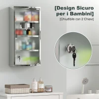 HOMCOM Armadietto Medicinale Cassetta Porta Medicina a Quattro Ripiani in Acciaio Inox 30 x 12 x 60cm(m-5)