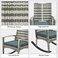 Outsunny PE Rattan Garden Rocking Chair, Outdoor Rocking with Cushion, 160 KG Capacity Wicker Garden Armchair Rocker with Metal Frame for Patio, Porch, Balcony, Light Grey(m-6)