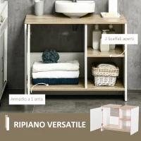 kleankin Mobile Bagno Sottolavabo con Armadietto e 2 Mensole in Legno, 77x45x60 cm, Bianco e Legno(m-5)