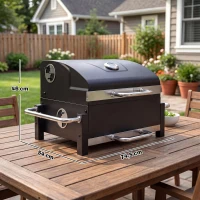 Outsunny Barbecue Portatile a Carbone con Prese d'Aria, Vassoio per Cenere e Termometro, in Acciaio, 74.5x54x46 cm, Nero(m-3)
