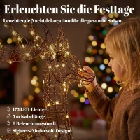 Outsunny Beleuchtetes Rentier- und Schlitten-Set, 2-teilige Weihnachtsdeko aus Polyrattan für außen, mit LEDs, 8 Modi, Timer(m-5)