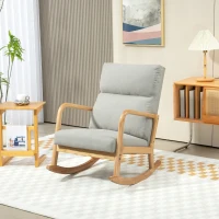 HOMCOM Mecedora Tapizada en Lino Silla Mecedora con Patas de Madera de Caucho y Reposabrazos Carga 150 kg Gris(m-10)