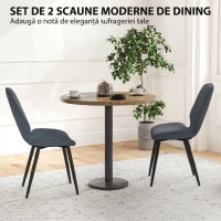 HOMCOM Set 2 Scaune de Luat Masa cu Spătar Curbat, în Material Textil de Tip In, Spumă și Oțel, 46x56x86 cm, Gri și Negru(m-4)
