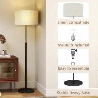 HOMCOM Floor Lamp with Remote, Height Adjustable Standing Lamp with Linen Shade, Dimmable with 3000K-6000K Adjustable Colour Temperatures, Foot Switch for Living Room Bedroom Office, Black(m-6)