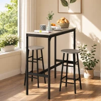 HOMCOM 3 Piece Bar Table Set with 2 Stools, Industrial Bar Table and Stool Set, Dining Table and Chair Set, Grey(m-7)