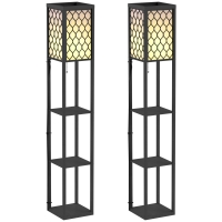 HOMCOM Three-Shelf Standing Lamps Set of 2 - Black