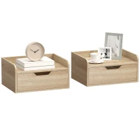 HOMCOM Floating Nightstand Set of 2 Wall Mounted Bedside Table with Storage Drawer for Bedroom, Natural(m-11)