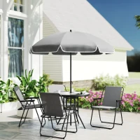 Outsunny Conjunto de Muebles de Jardín de 6 Piezas con Mesa Redonda Sillas Plegables y Sombrilla para Patio y Terraza Color Gris(m-10)