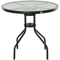 Outsunny Gartentisch Balkontisch Garten Beistelltisch Bistrotisch Gartenmöbel mit Schirmloch Hartglas + Metall Schwarz Ø80 x 72 cm(m-1)