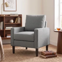 HOMCOM Accent Chair, Removable Pillow Linen Armchair with Comfy Spring Cushion for Living Room, Bedroom, Study, Dark Grey(m-14)