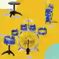 AIYAPLAY Set Batteria per Bambini con Grancassa con Pedale, Tamburi, Piatto e Sgabello, Età 3-6 Anni, Blu(m-3)