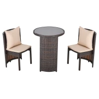 Outsunny Set Tavolino Sedie da Esterno e Giardino in Rattan Marrone e Beige(m-1)