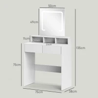 HOMCOM Storage Dressing Table, with LED Light Mirror - White(m-3)