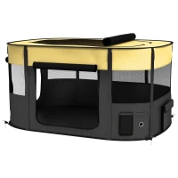 PawHut Parc pliable pour animaux de compagnie parc pour chiots en tissu Oxford avec fenêtres et portes sac de rangement jaune(m-12)