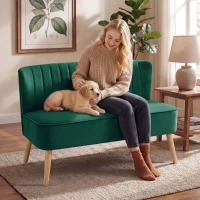 HOMCOM 117cm Loveseat Sofa Upholstered Small 2 Seater Sofa  with Thick Padded Seat and Rubber Wood Legs, Dark Green(m-8)