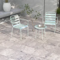 Outsunny Ensemble bistro de jardin 3 pièces salon de jardin 2 chaises empilables avec accoudoirs + table basse ronde en acier(m-10)