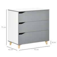 HOMCOM Drawer Chest, 3-Drawer Storage Cabinet Unit with Pine Wood Legs for Bedroom, Living Room, 75cmx42cmx75cm, Grey(m-3)