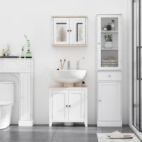 kleankin Meuble Colonne de Salle de Bain Placard Porte Acrylique 2 étagères Placard Porte 1 étagère tiroir MDF Blanc(m-10)