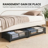 HOMCOM Boîte de Rangement sous Lit à Roulettes, Lot de 2, 40L, Fermeture Éclair, Cadre en Acier, Poignées, 78x44x16cm, Noir(m-4)