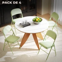 HOMCOM Juego de 4 Sillas Plegables Tapizadas en Terciopelo Estructura de Acero con Respaldo para Espacios Pequeños Verde(m-4)
