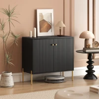 HOMCOM Sideboard Buffet Cabinet, Coffee Bar Cabinet with Fluted Doors and Adjustable Shelf, Black(m-10)