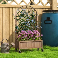 Outsunny Wooden Planter, with Metal Trellis - Brown/Black(m-9)