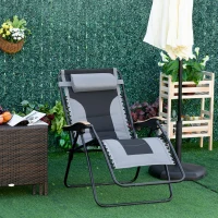 Outsunny Chaise Longue Pliable zéro gravité Dossier réglable Tablette tétière métal époxy Polyester Coton Gris Noir(m-10)