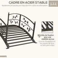 Outsunny Pont de jardin pont de bassin décoration du jardin dim. 119L x 67l x 47H cm avec balustrade motif de vigne acier noir(m-6)