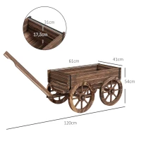 Outsunny Chariot à fleurs en bois avec roues et poignée, bac à fleurs, brouette avec trous de drainage, 120 x 41 x 54 cm, marron(m-3)